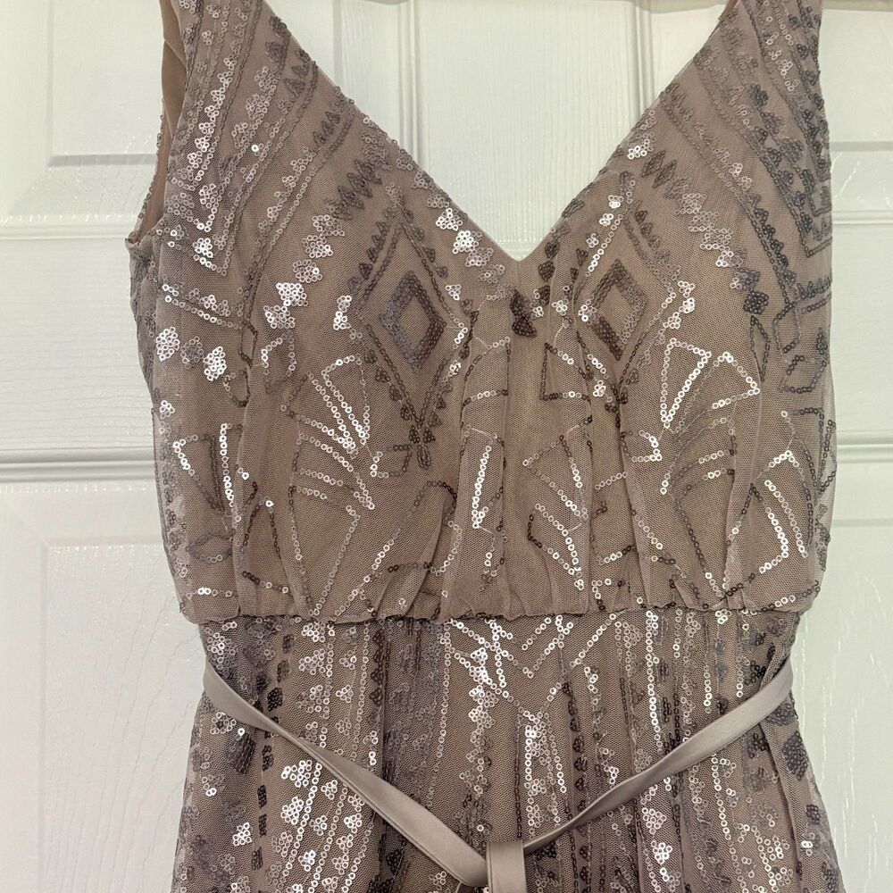 Angelina Faccenda Gown Womens 4 Taupe Bridesmaid Dress Prom Formal Party Sequins - Picture 2 of 4